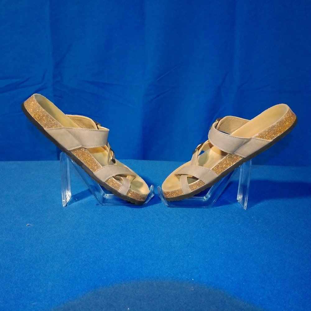 Outwoods Womens Tan Double Strap Buckle Slide Sandals Size 7
